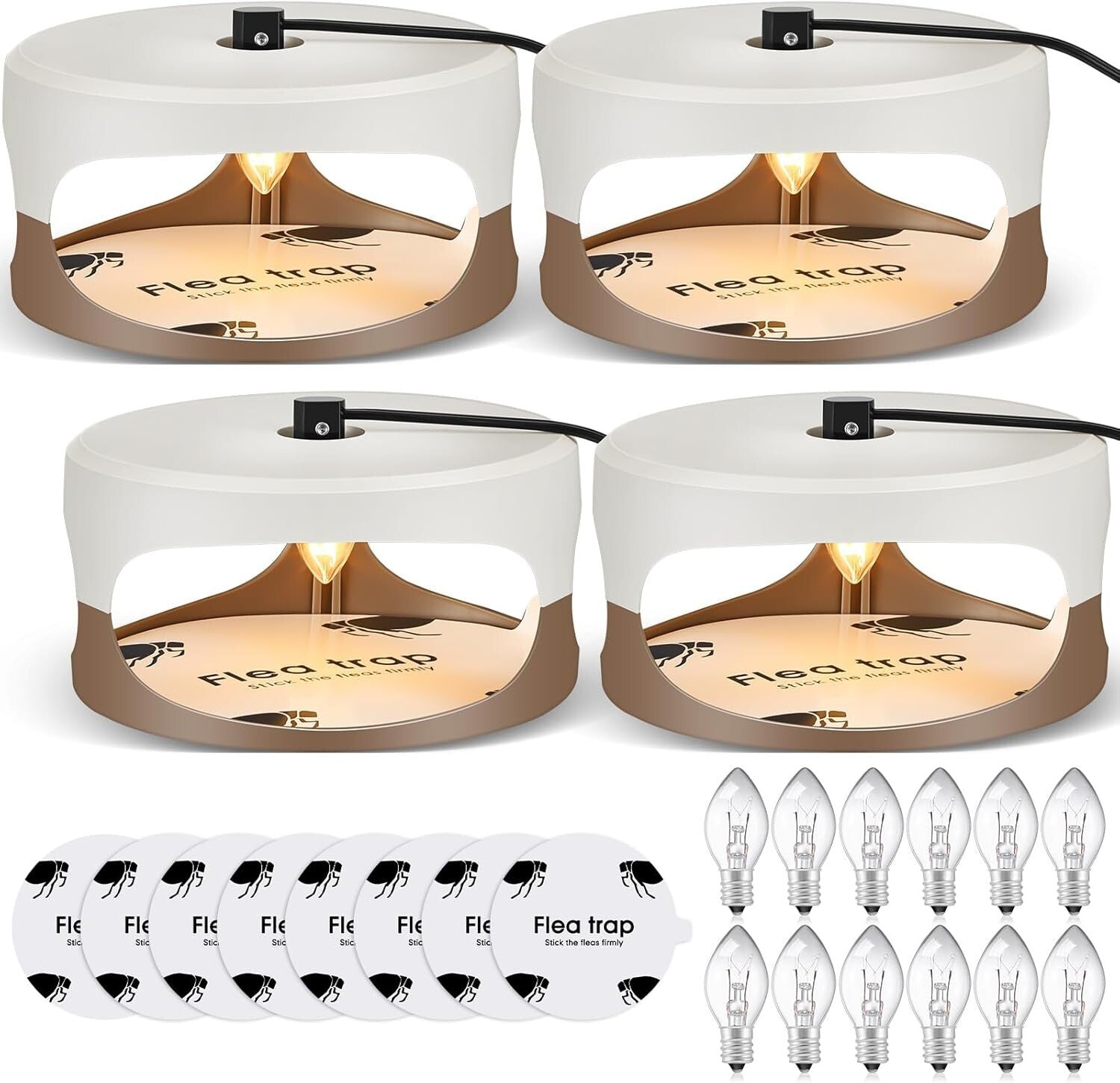 Durable Indoor Flea Light Trap Bundle - 4 Traps with UV Bulbs & Sticky Discs