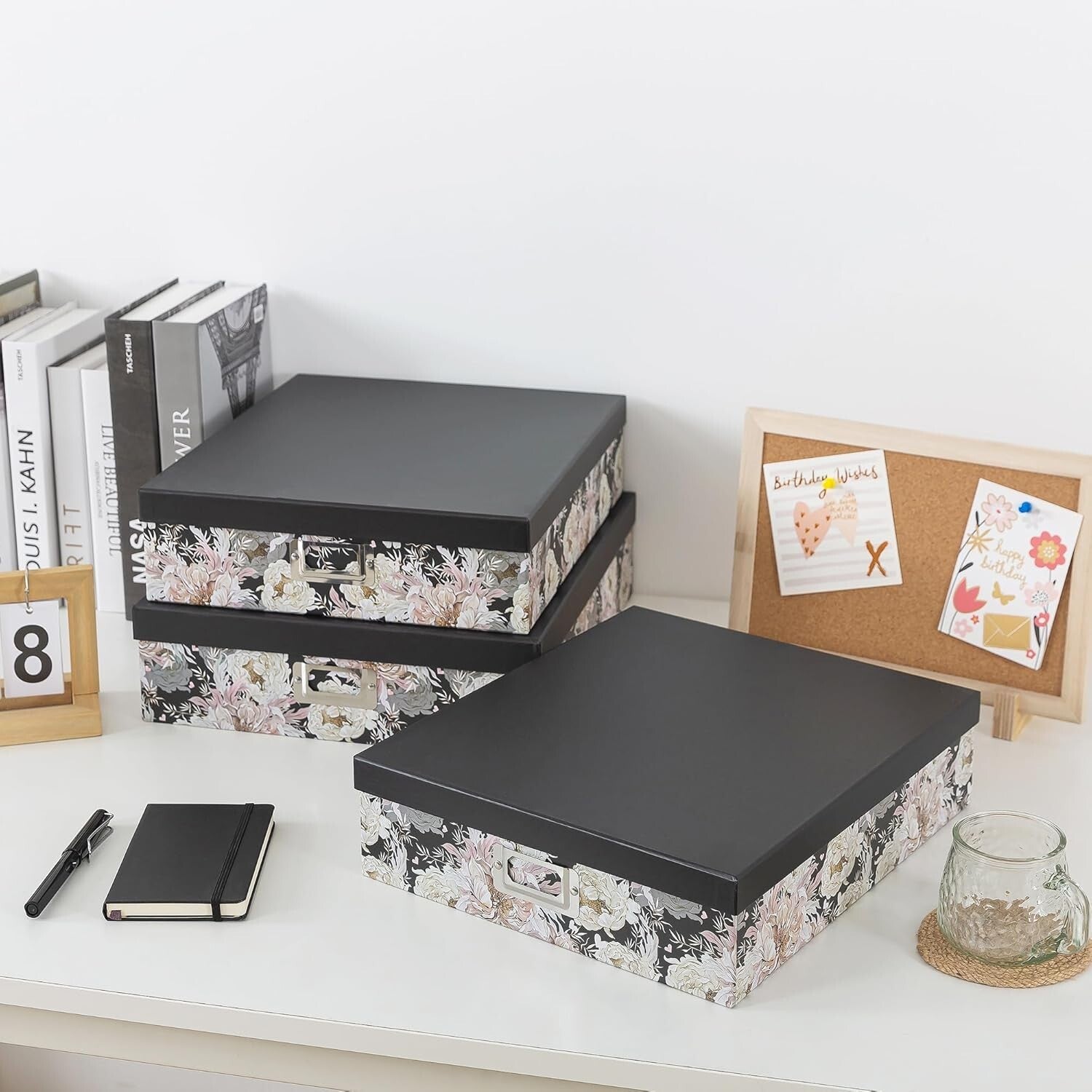 Versatile Floral Keepsake Boxes in Three Sizes - Elegant Garden Noir Storage Set