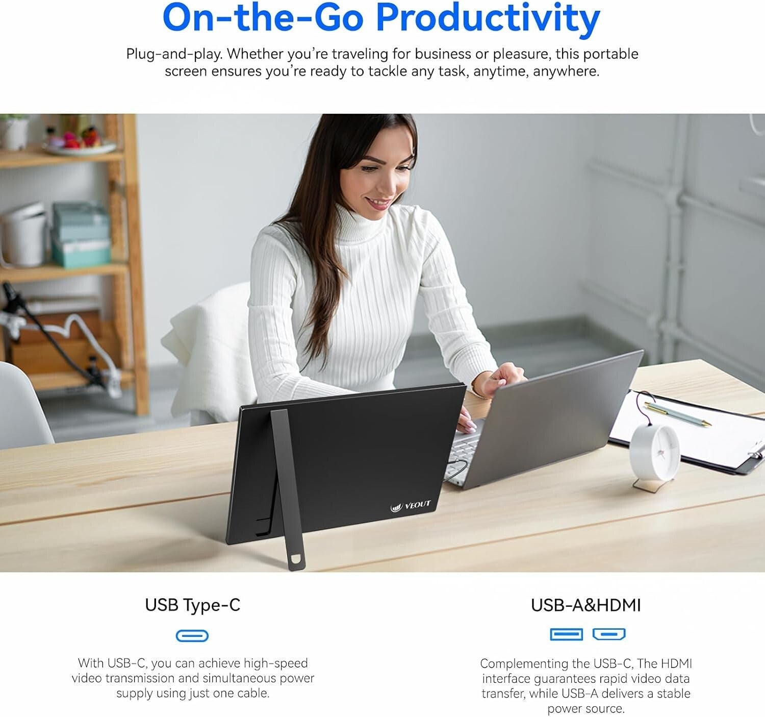 Ultra-Slim 16-Inch Portable Monitor with Kickstand - Ideal for Work and Travel
