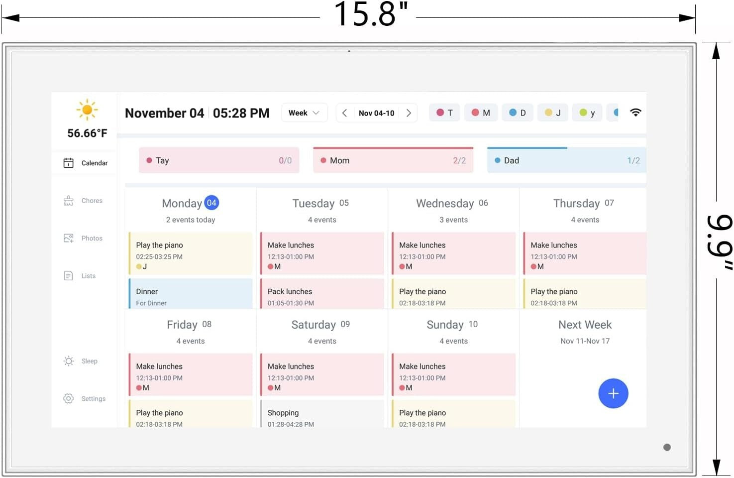 Compact 15.6'' Family Scheduling Digital Calendar with Wall Mount & Desk Stand
