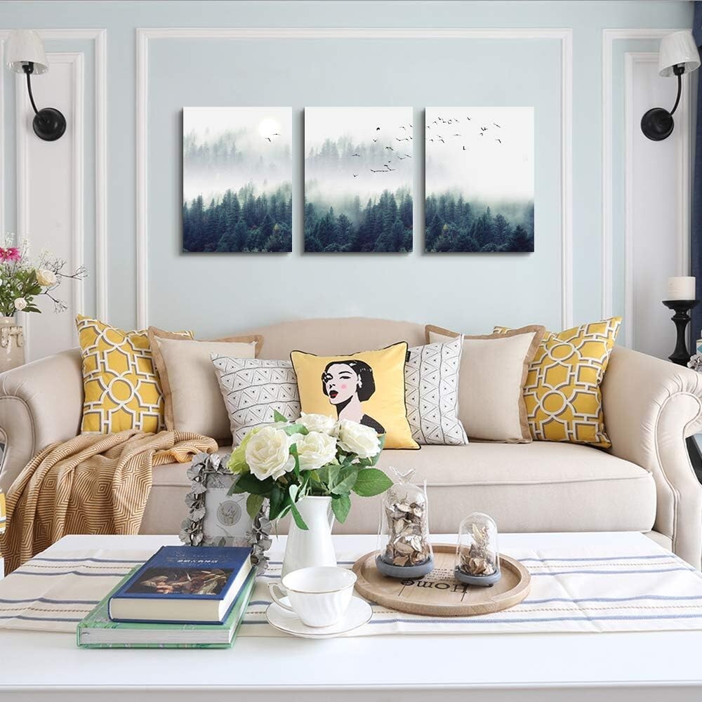 Elegant Forest Trees Landscape Canvas Art - Stretched & Framed Set of 3