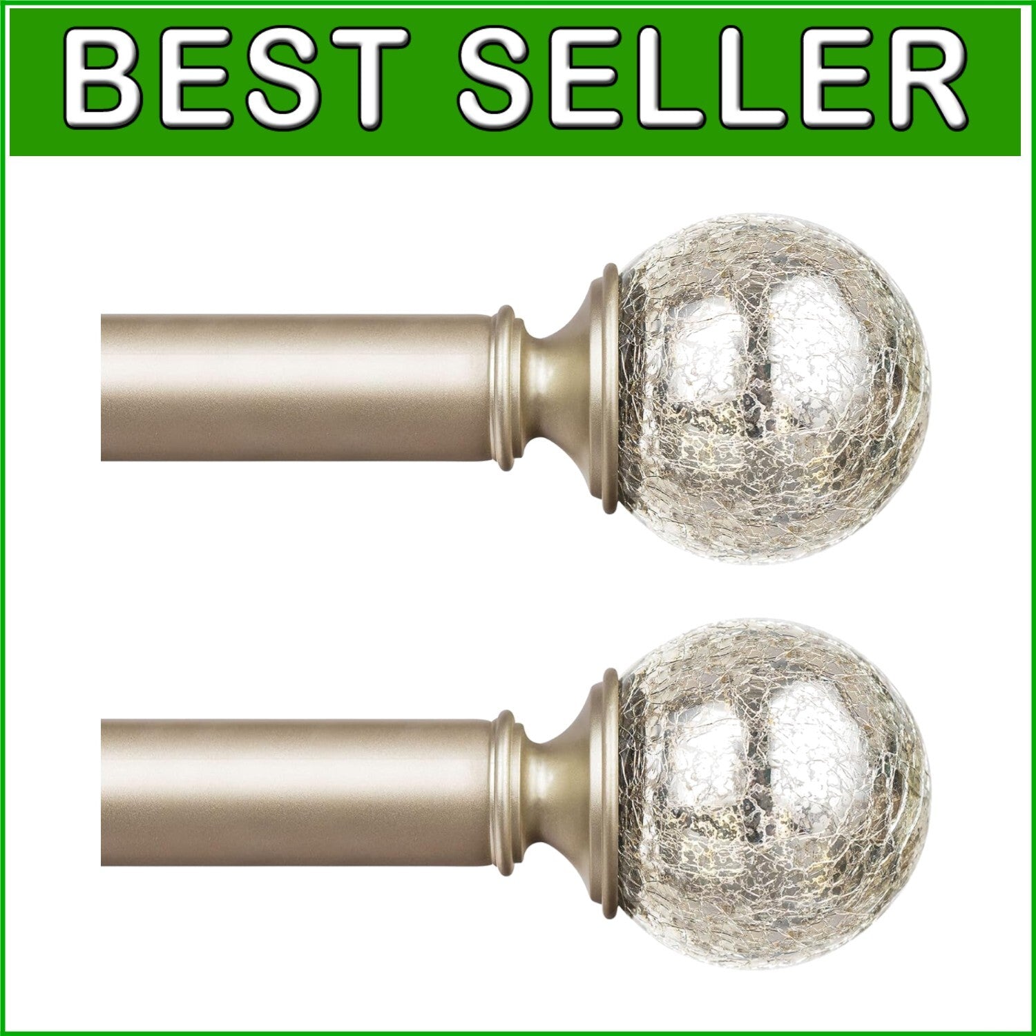 2-Pack Adjustable Curtain Rods 48-84 Inches, Champagne Gold with Crackle Finials