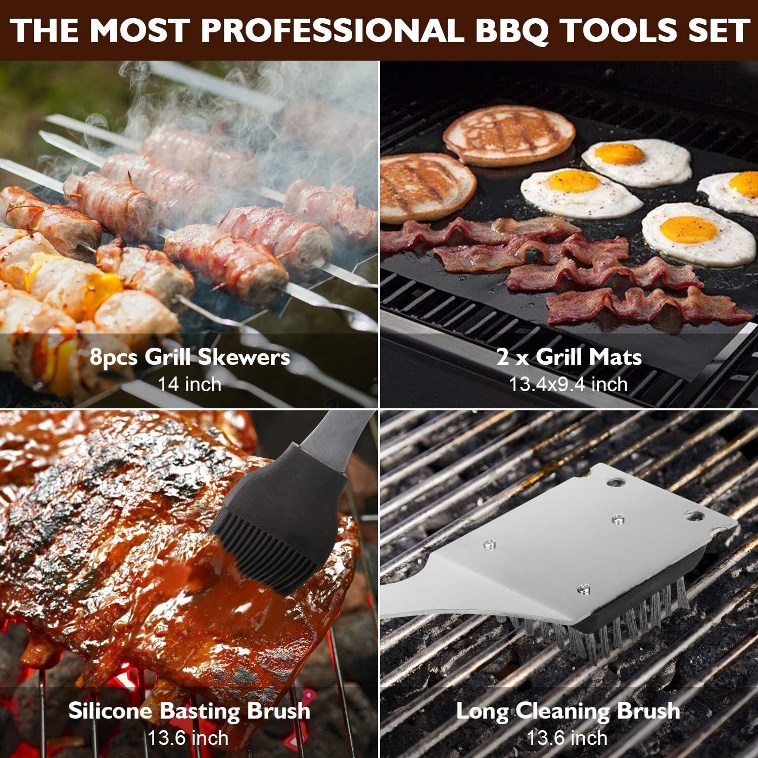 Versatile 34-Piece Outdoor BBQ Kit with Tools & Accessories - Dishwasher Safe