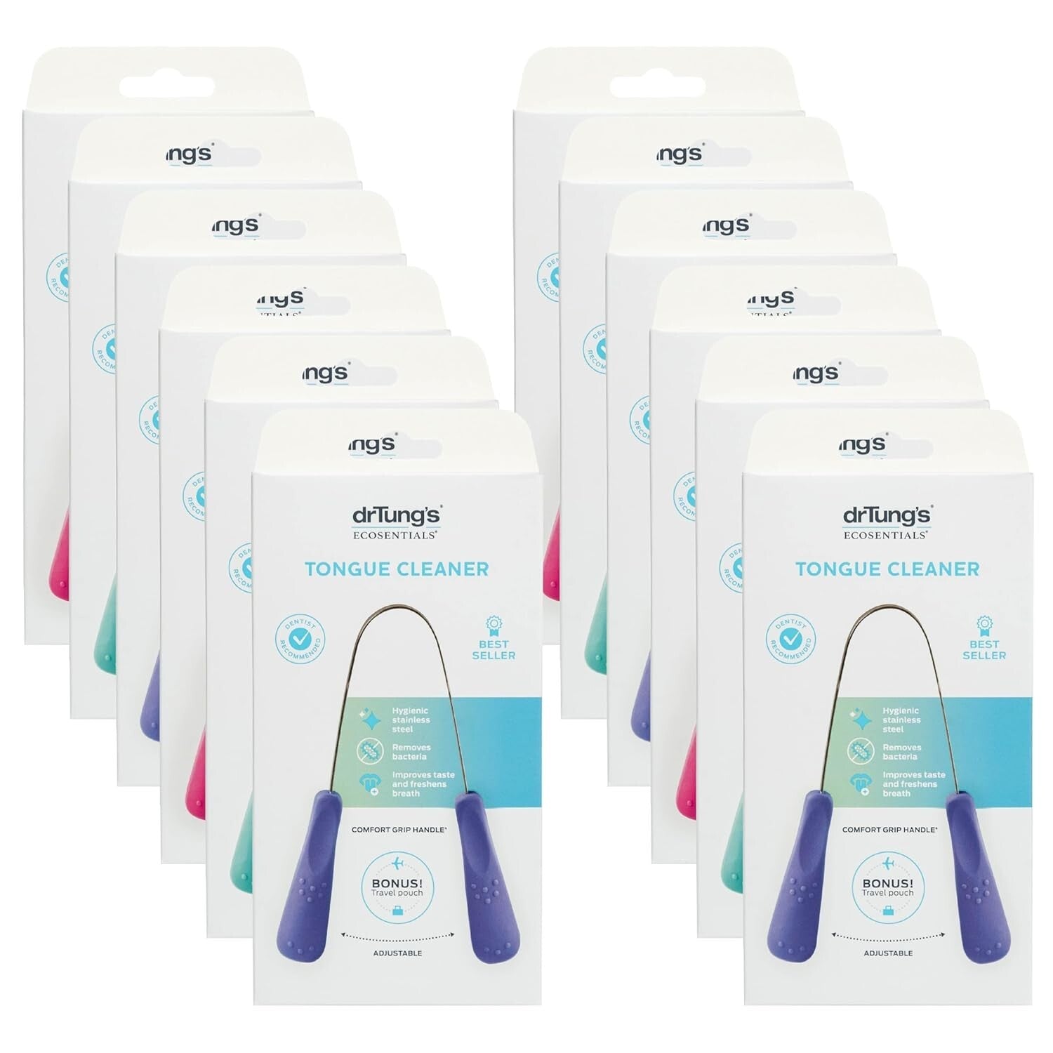 12-Pack Stainless Steel Tongue Scraper with Comfort Grip - Fresh Breath Solution