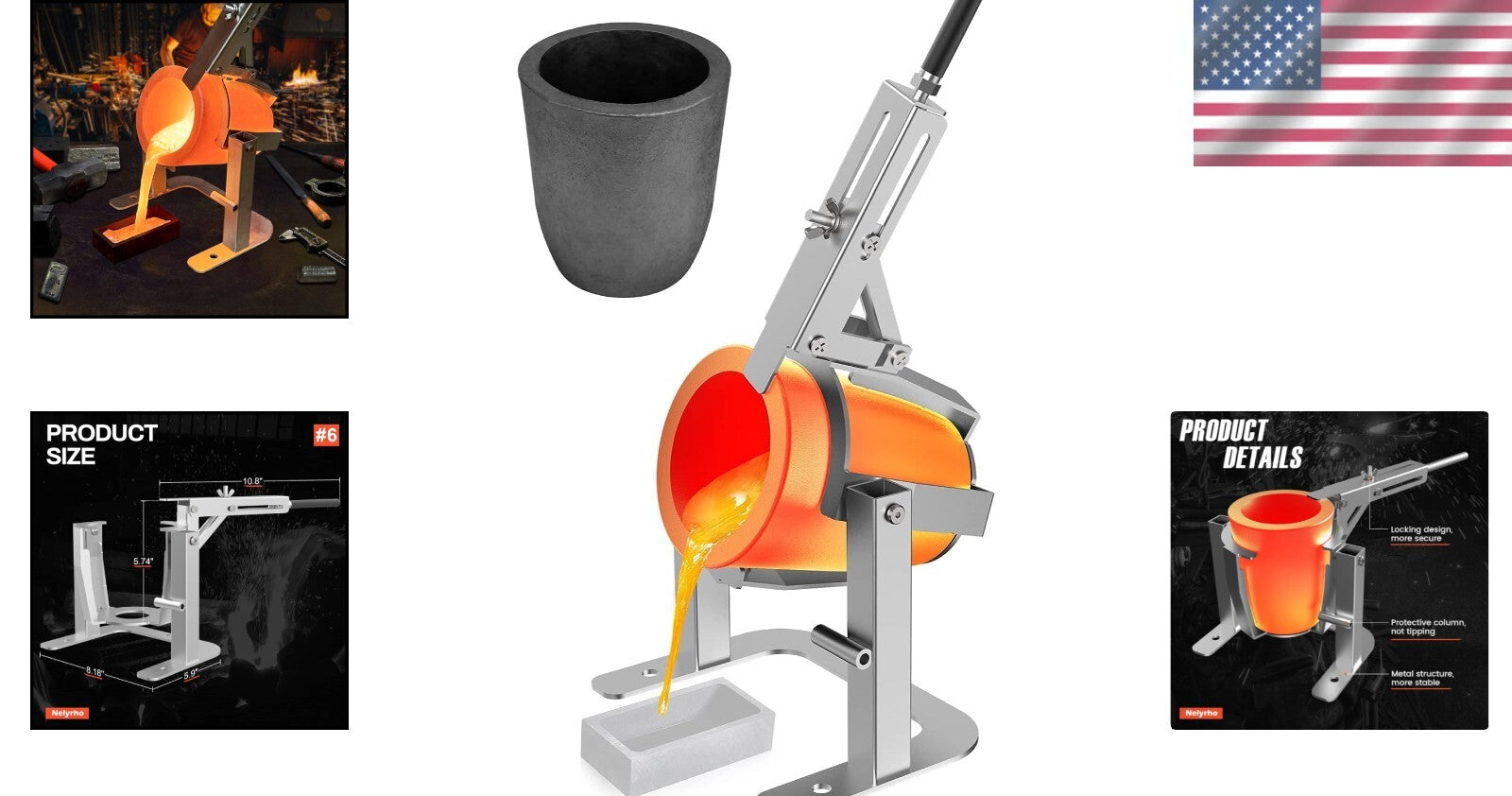 Professional-Grade Graphite Crucible Set with Tongs - Perfect for Casting 6kg