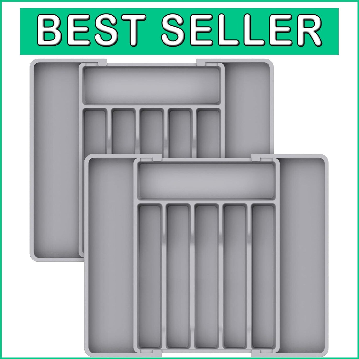 Adjustable Utensil Organizer - Silverware Drawer Tray with 8 Compartments, Grey