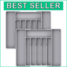 Load image into Gallery viewer, Adjustable Utensil Organizer - Silverware Drawer Tray with 8 Compartments, Grey