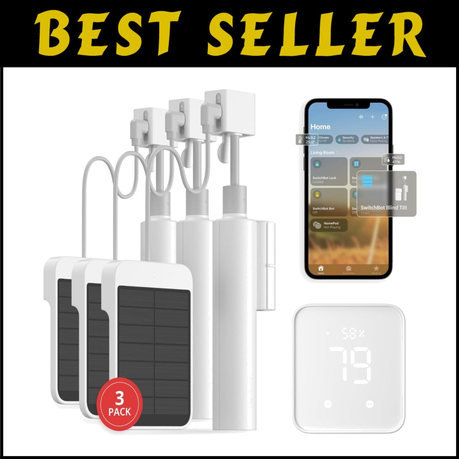 Smart Motorized Blind Opener 3-Pack with Hub 2 - Compatible with Alexa & Google