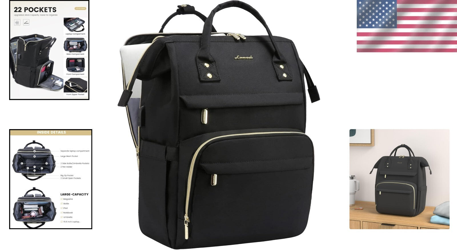 Professional Black Laptop Backpack for Women - Perfect for Teachers and Nurses