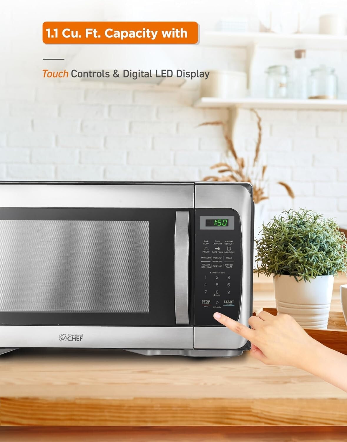 Compact countertop Microwave with Push Button Lock & 1000W Power - 1.1 Cu Ft