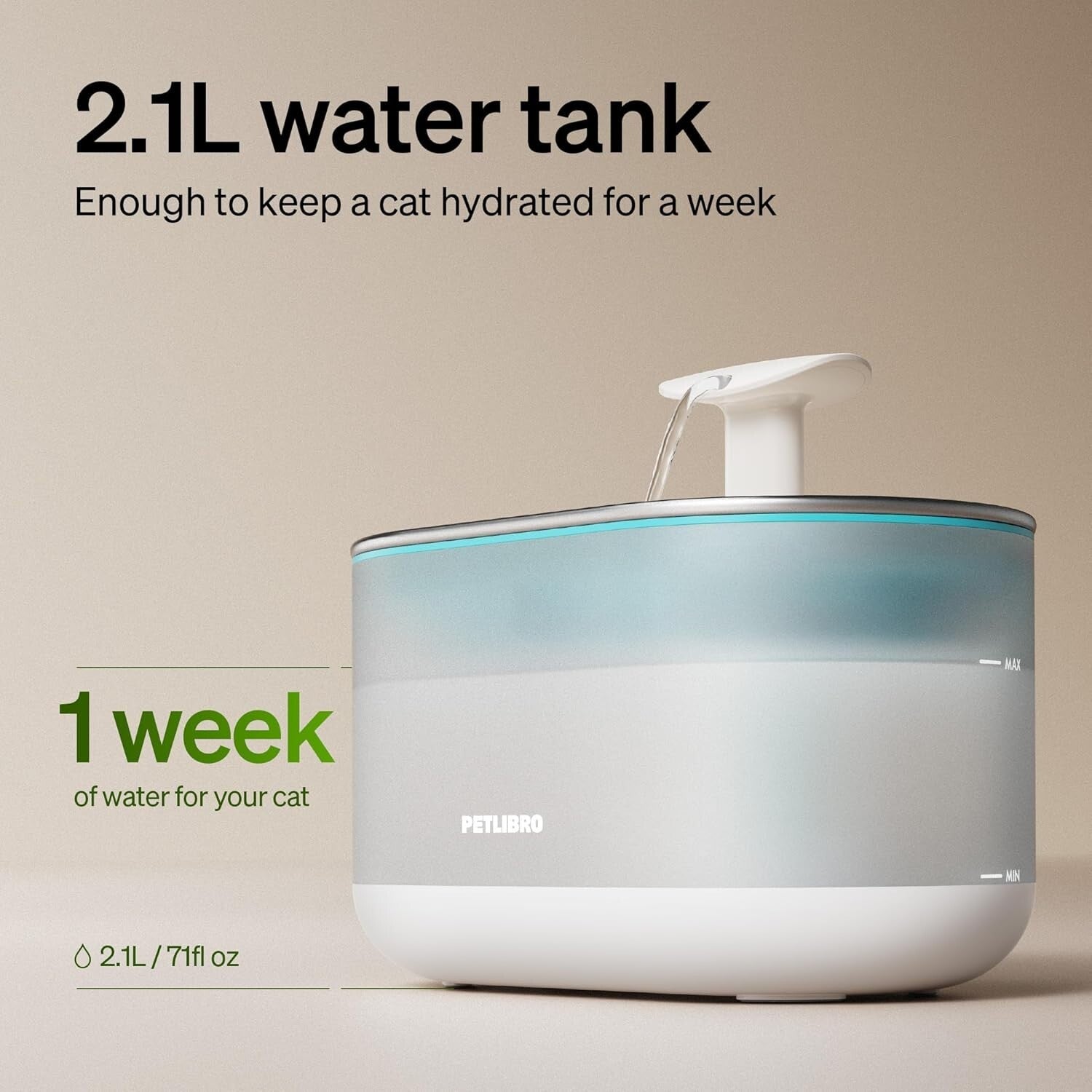 Automatic Cat Water Dispenser with 2.1L Size, Dual Flow Modes & Quiet Operation