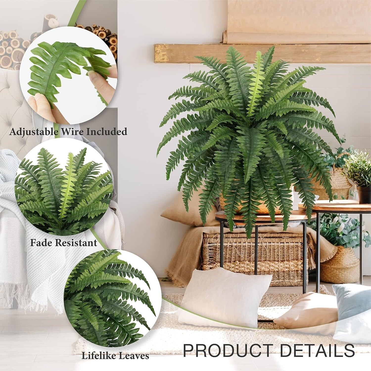 Realistic 35" Fake Boston Ferns - 4 Bespoke Bundles for Low Maintenance Elegance