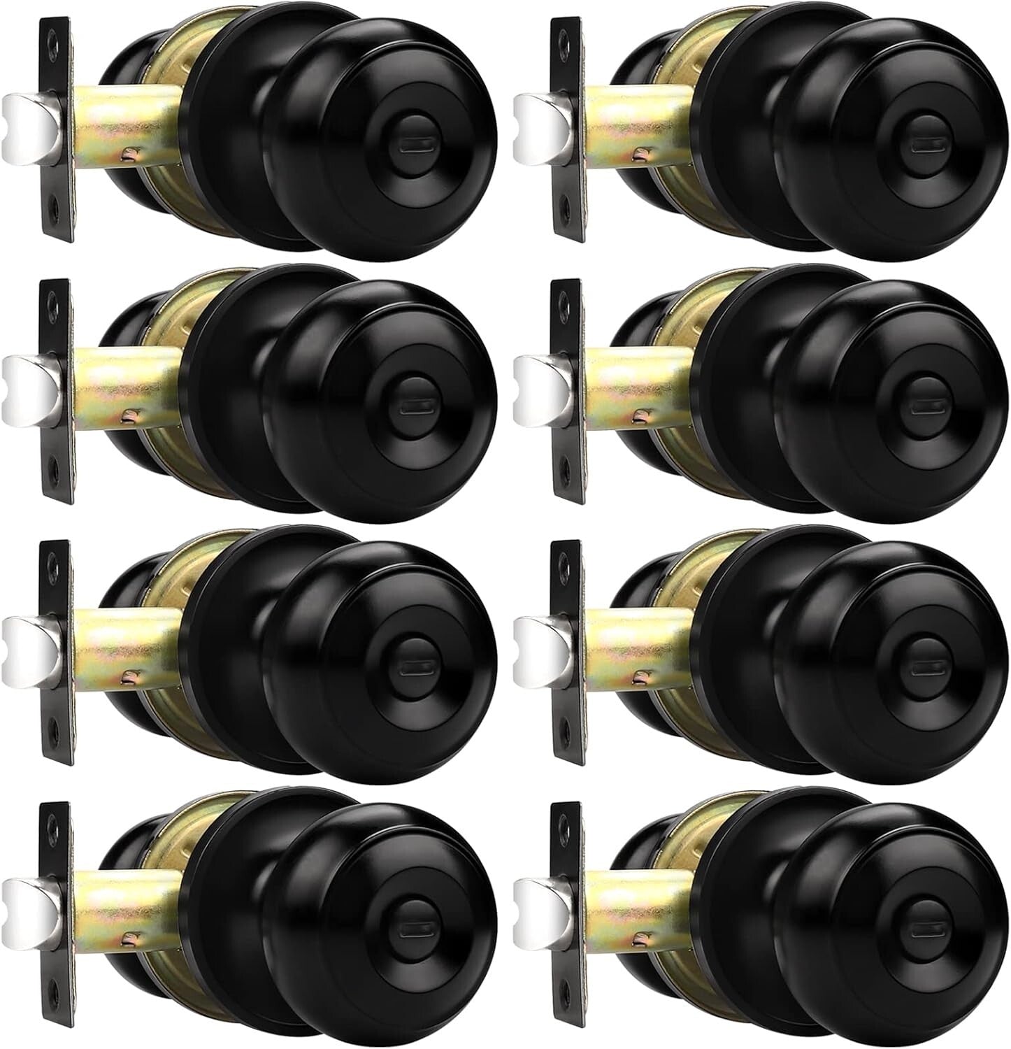 Matte Black Round Door Handles Set of 8 - Keyless Privacy Lock for Interiors