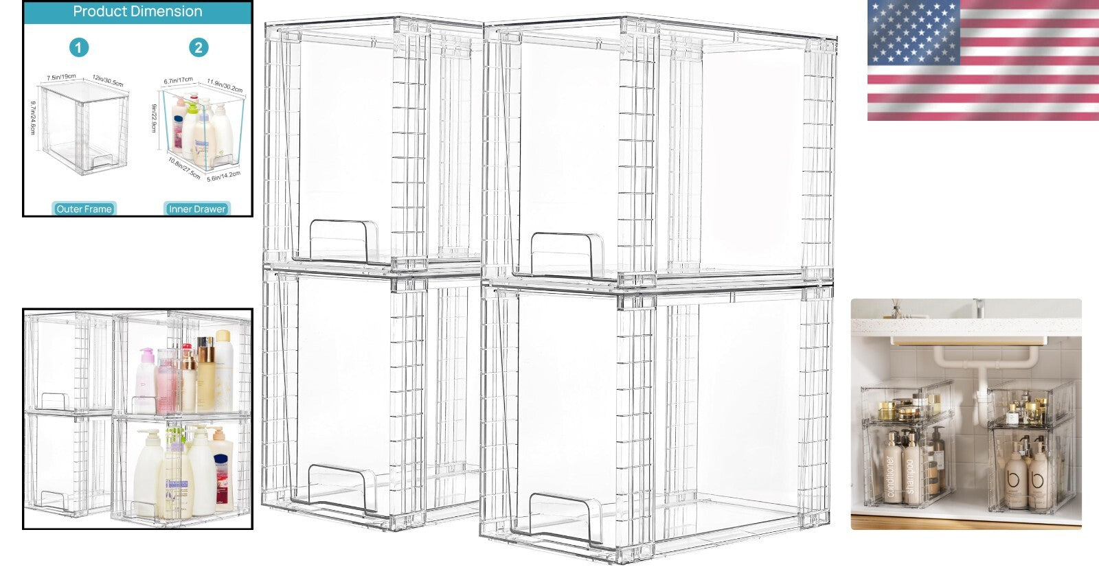 Multi-Purpose Clear Plastic Storage Drawers - Ideal for Cabinets & Vanities