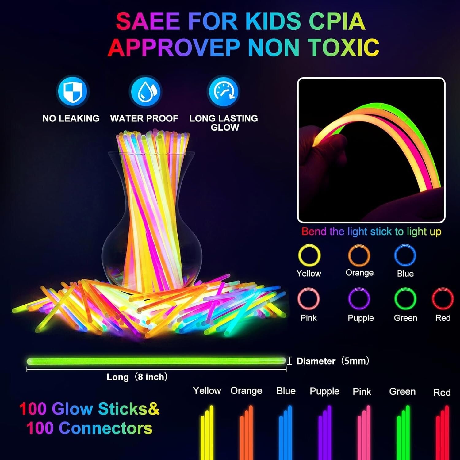 150 PCS Glow in the Dark Party Pack: Foam Sticks, LED Glasses & Finger Lights