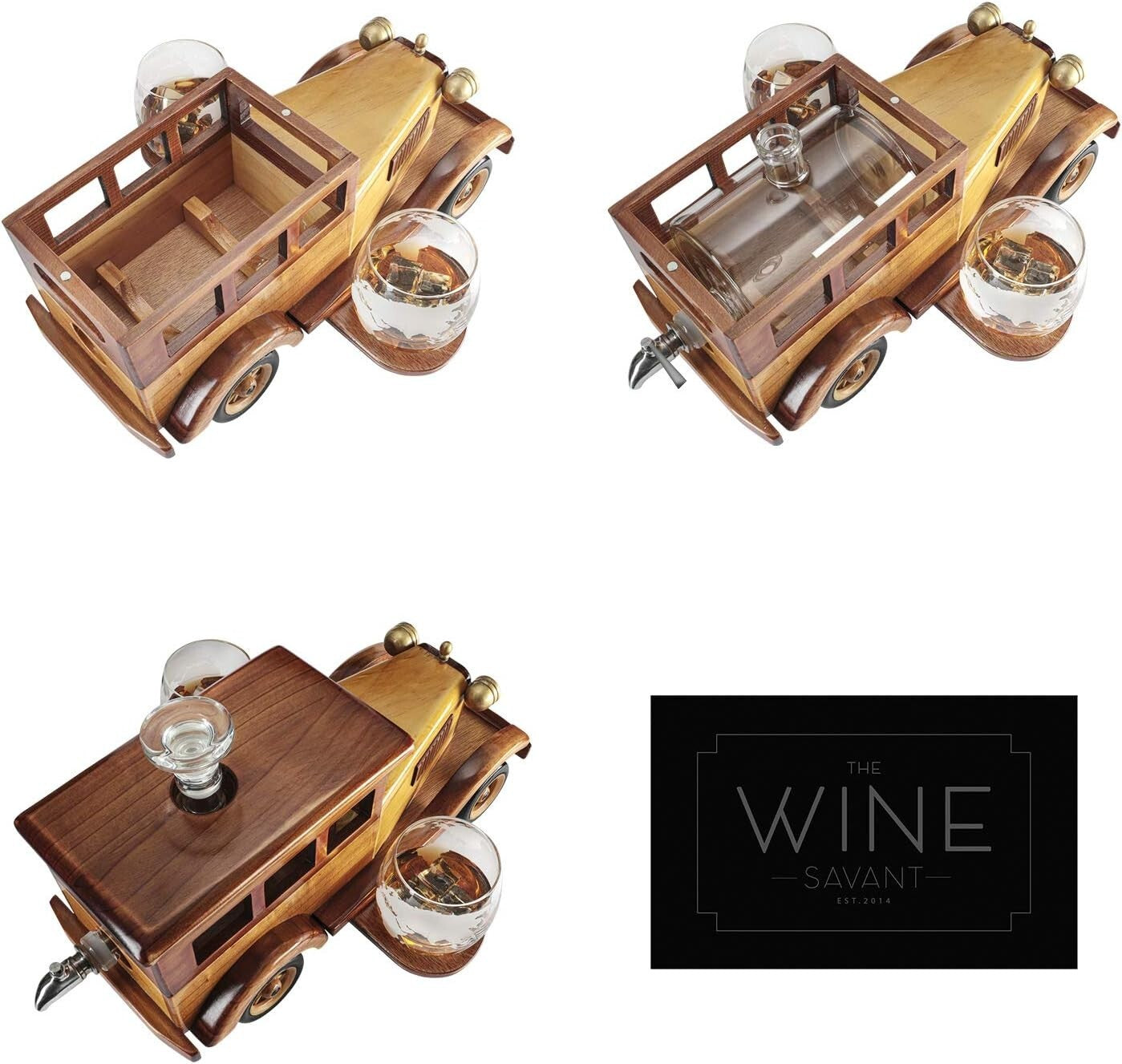 Large Car-Themed Whiskey Decanter Set with Metal Spigot - Perfect for Collectors