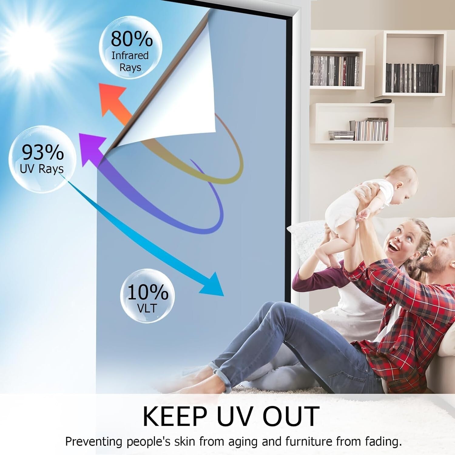 Daytime Privacy and Sun Blocking Window Tint - Reflective Film, 35.4'' x 393.7''