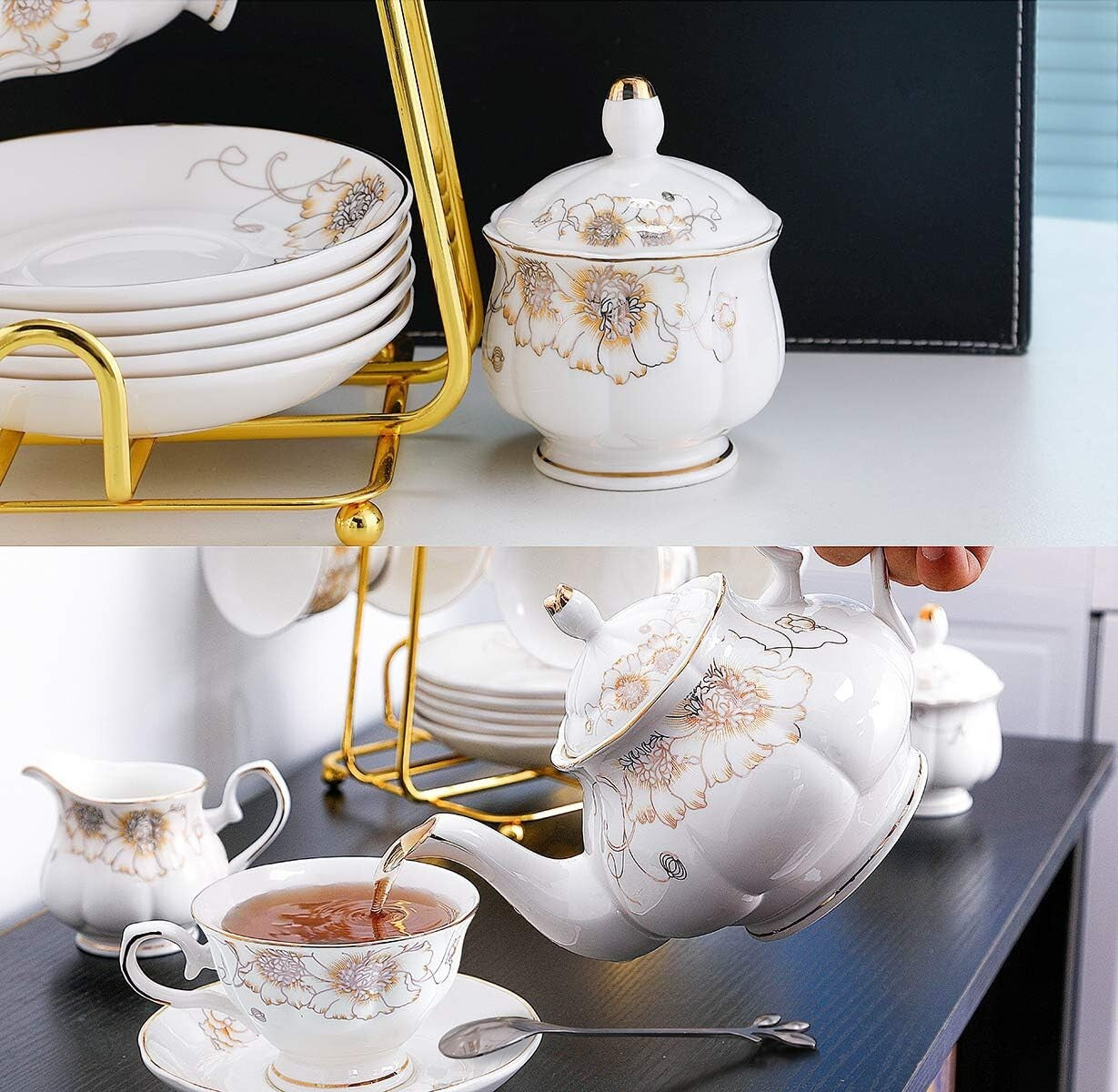 22-Piece Luxury Porcelain Tea Set with Exquisite Floral Design - Perfect Gift