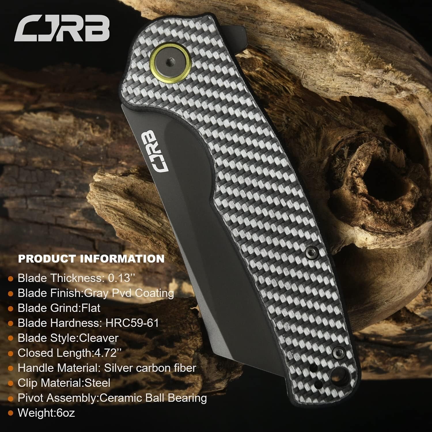 CJRB Crag Folding Pocket Knife with 3.43" AR Steel Blade & Carbon Fiber Handle