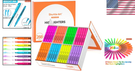 Bright Assorted Colors Highlighters - 288 Bulk Pack for Home, School, Office