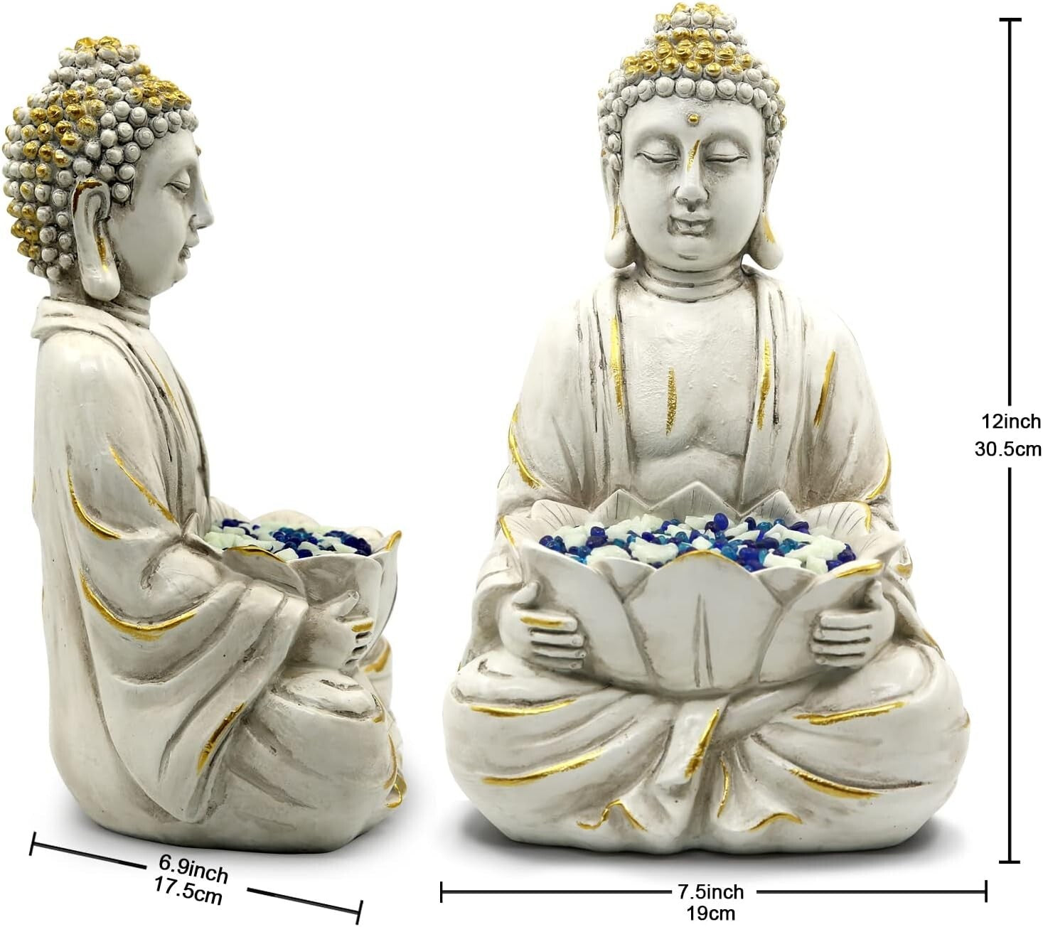 Outdoor Meditating Buddha Statue with Natural Stone Finish - 12" Serenity Decor