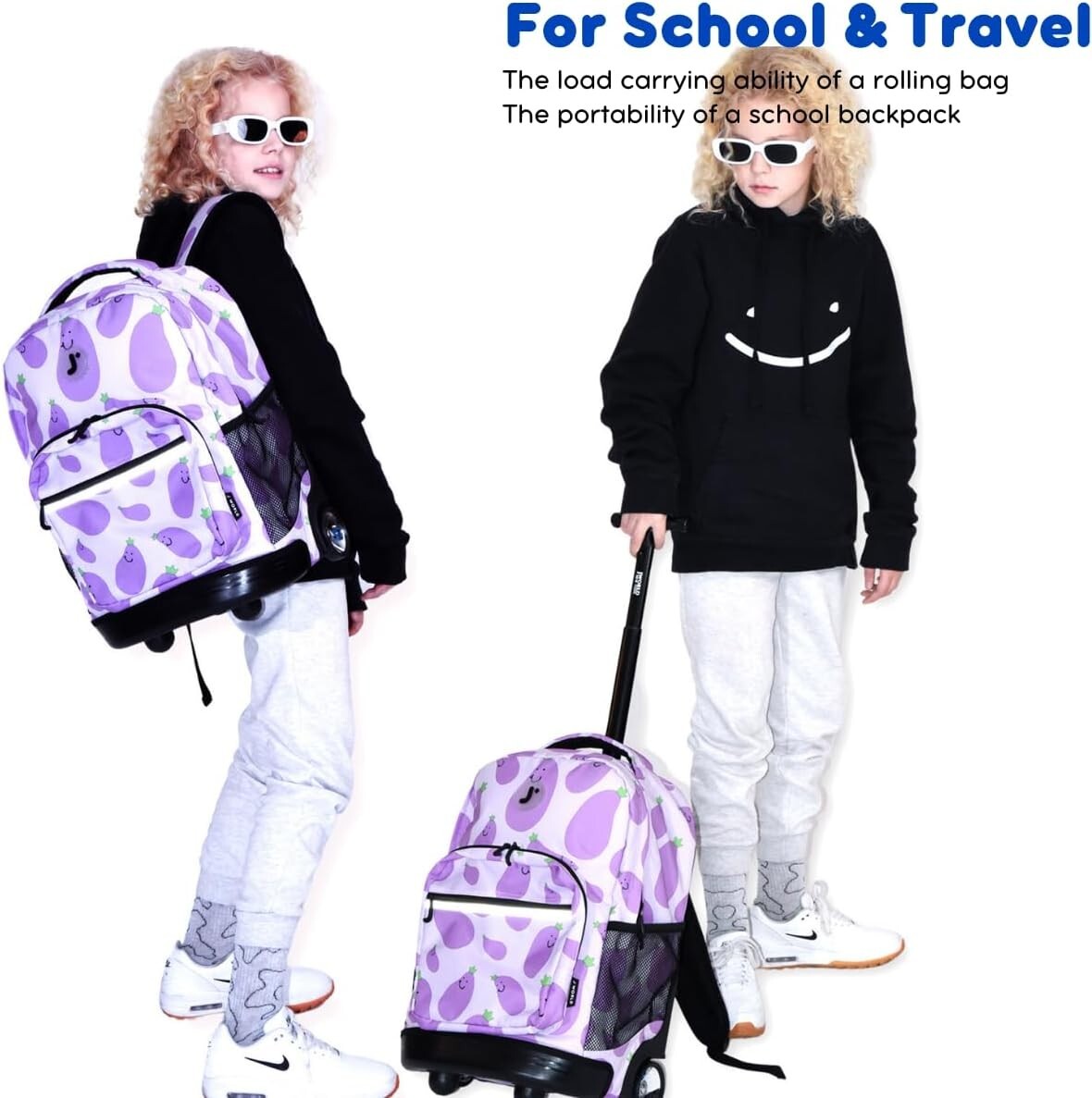 Durable 18" Rolling Backpack for Kids with Large Capacity & Organizer Pockets