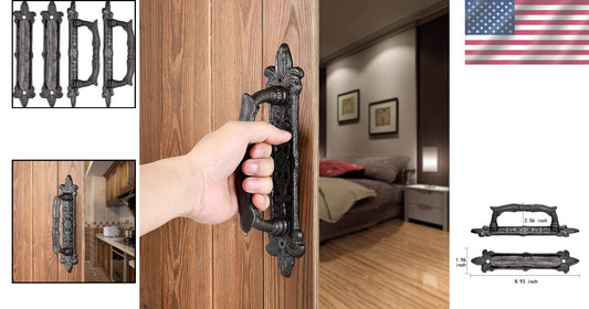 4 Packs Heavy Duty Rustic Barn Door Handles - 8.9" Dark Brown Cast Iron