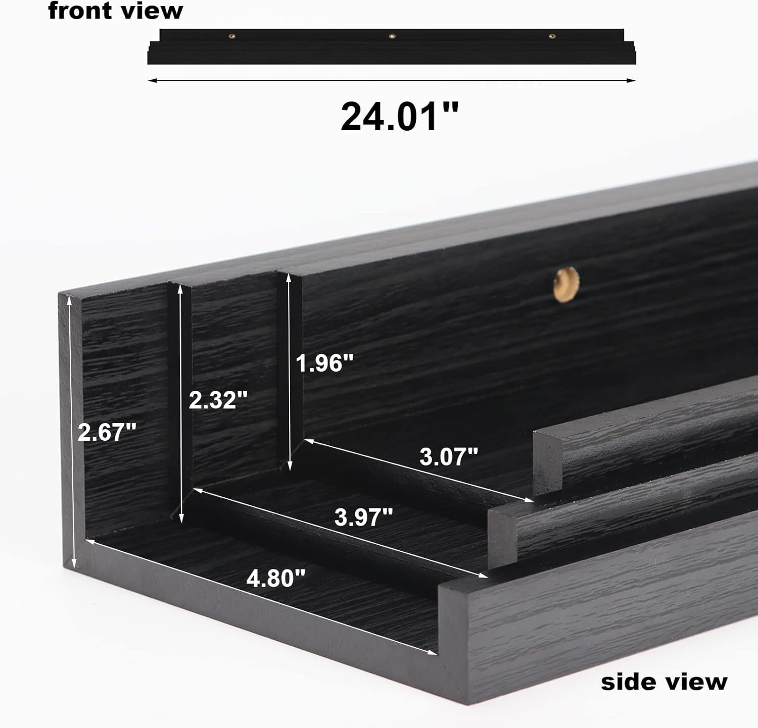 Elegant Black Floating Shelf Set with U-Shape Ledge - 24 Inch Wall Storage