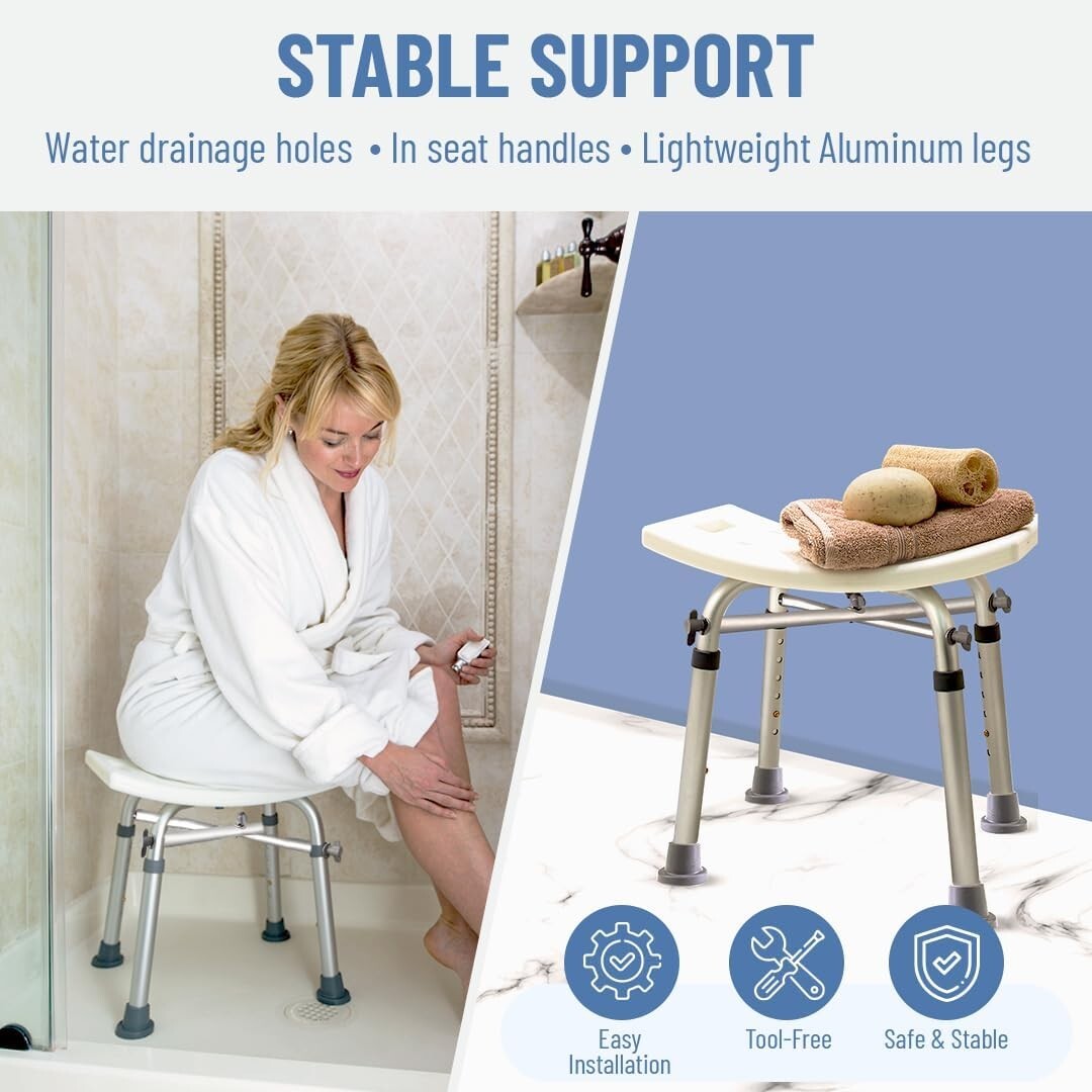 Compact Shower Chair for Seniors - Adjustable Height with Heavy Duty Support