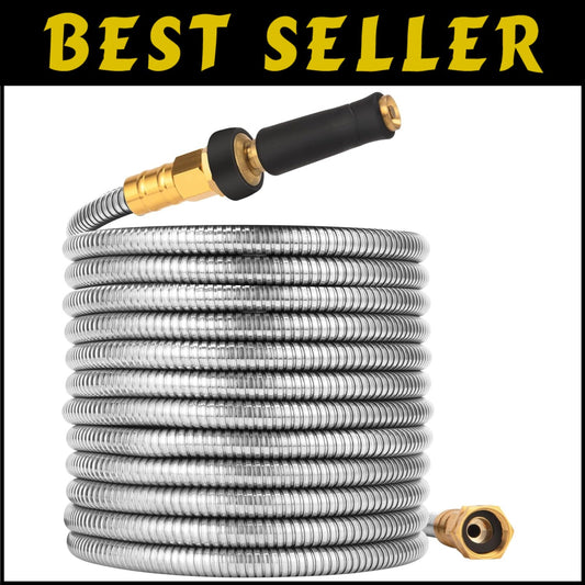 Flexible 100 FT Stainless Steel Water Hose - Connectable & Leak-Resistant Design