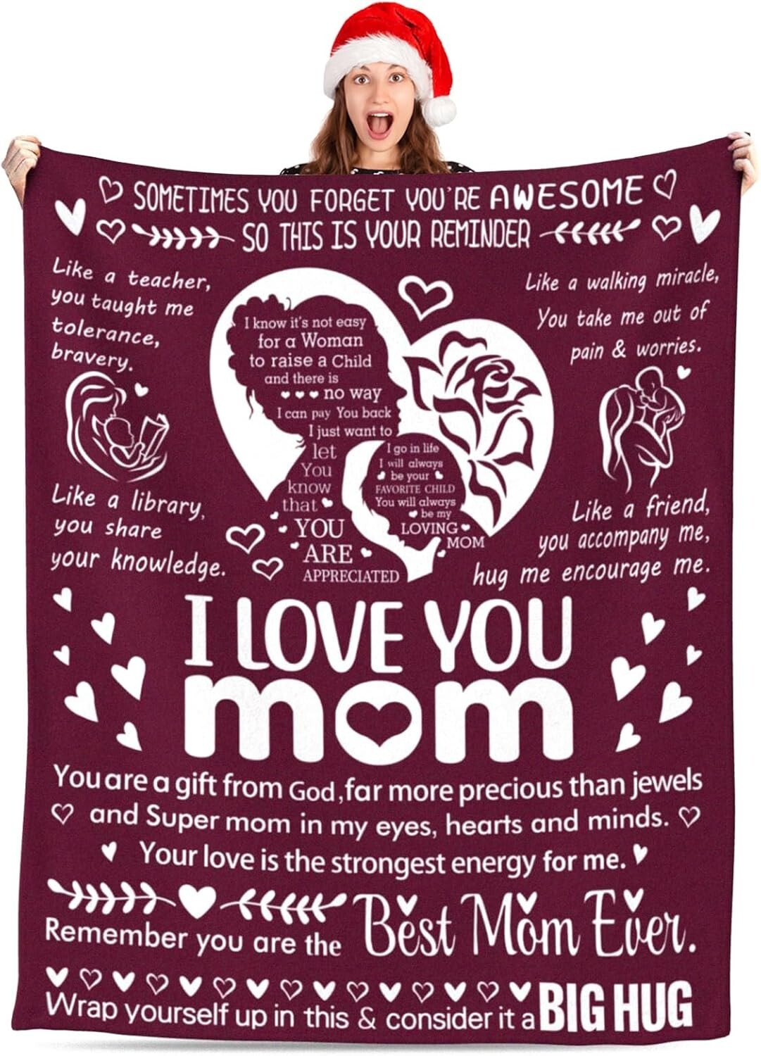 Premium I Love You Mom Blanket - Cozy, Machine Washable, Perfect for All Seasons