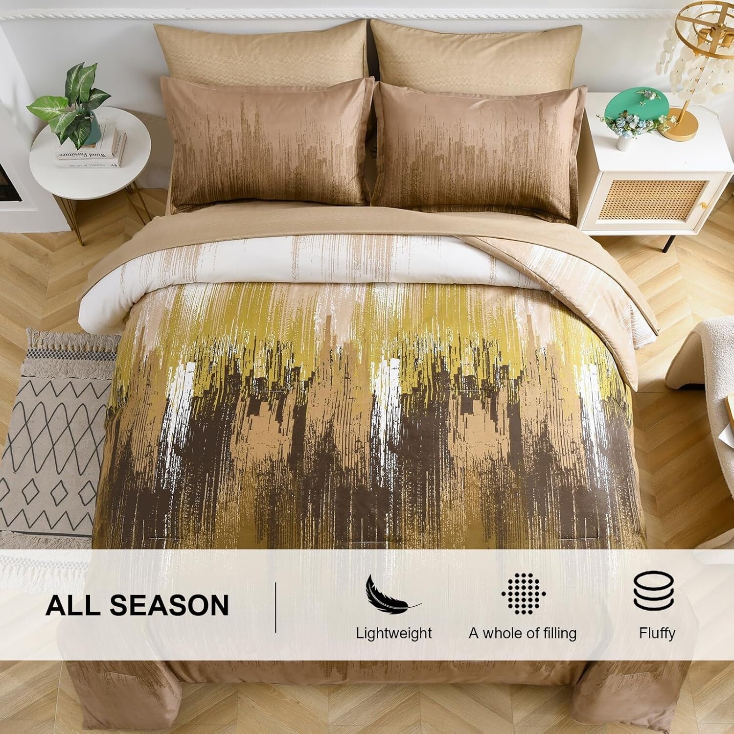 Soft Microfiber 7-Piece Comforter Set in Brown - Queen Size with Pillow Covers