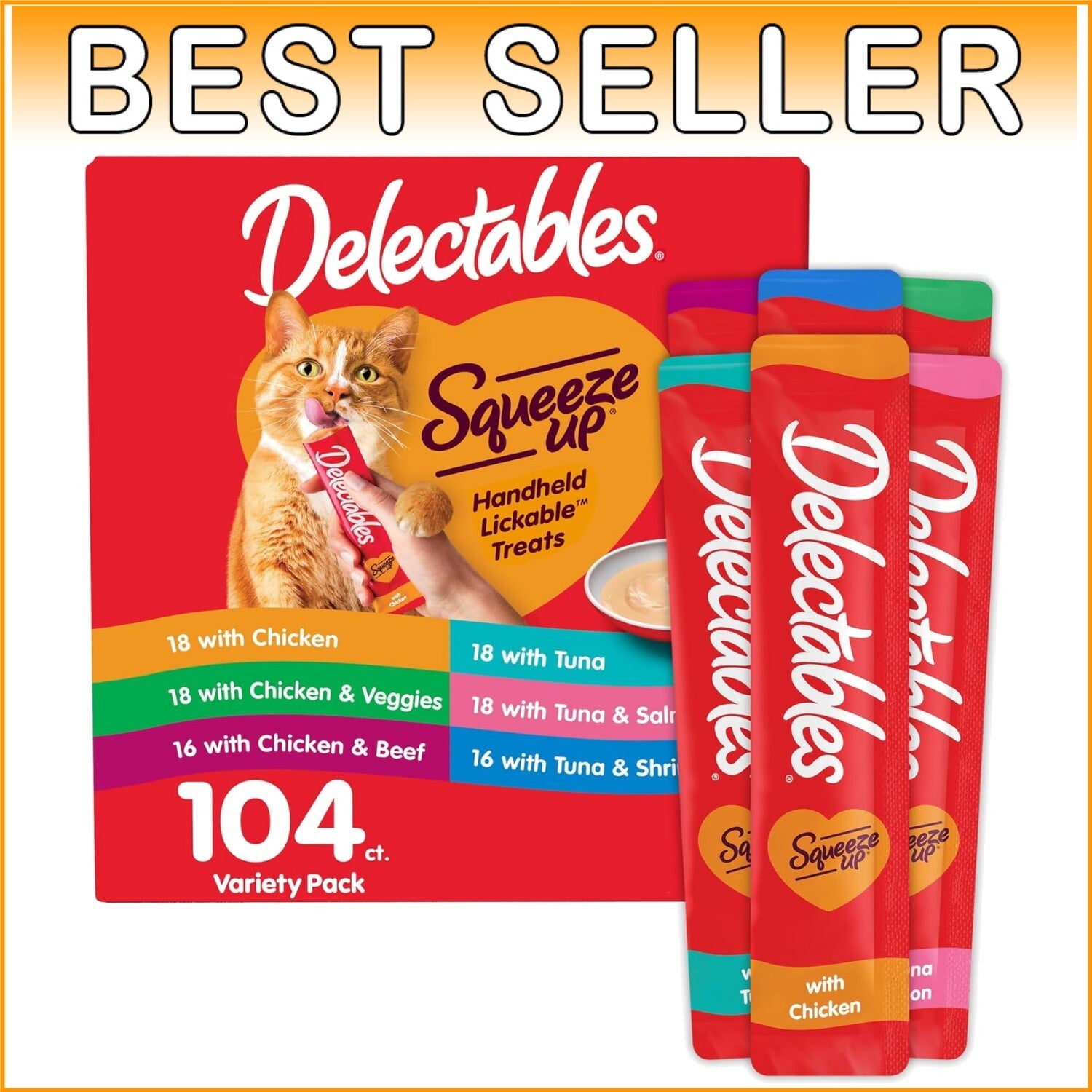 Delectables Squeeze Up Variety Pack - 104 Grain-Free Lickable Cat Treats