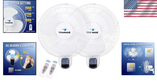 Dual 16 Inch Oscillating Wall Fans with Remote Control - Stylish & Functional