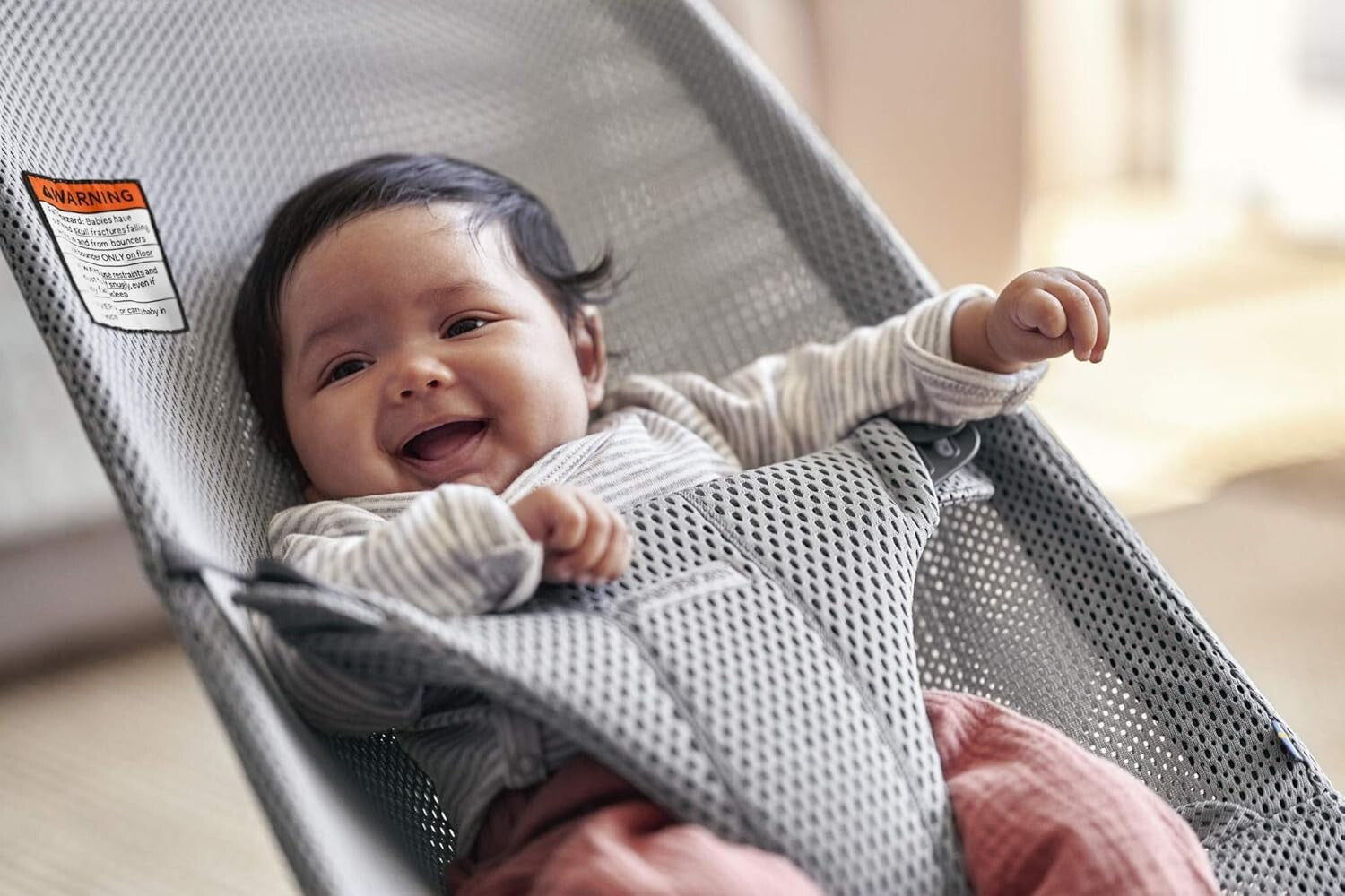 Gray Mesh Baby Bouncer - Soothing, Portable & Ideal for Newborns Up to 29 Pounds