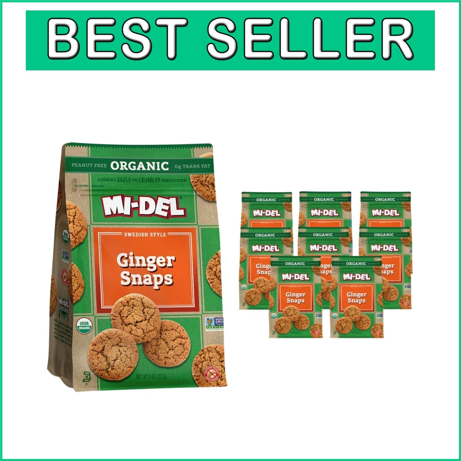 Deliciously Crunchy Ginger Snaps - Kosher, Peanut-Free Organic Care Pack of 8