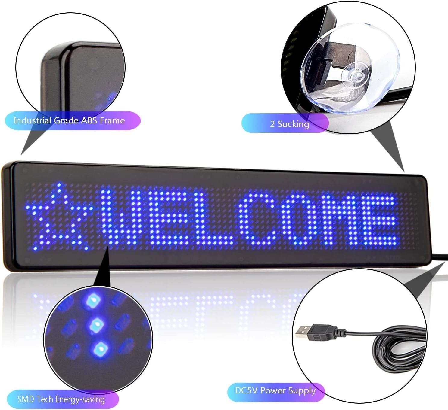 Customizable LED Window Sign - 9" Blue Display for Car, Taxi, Storefront