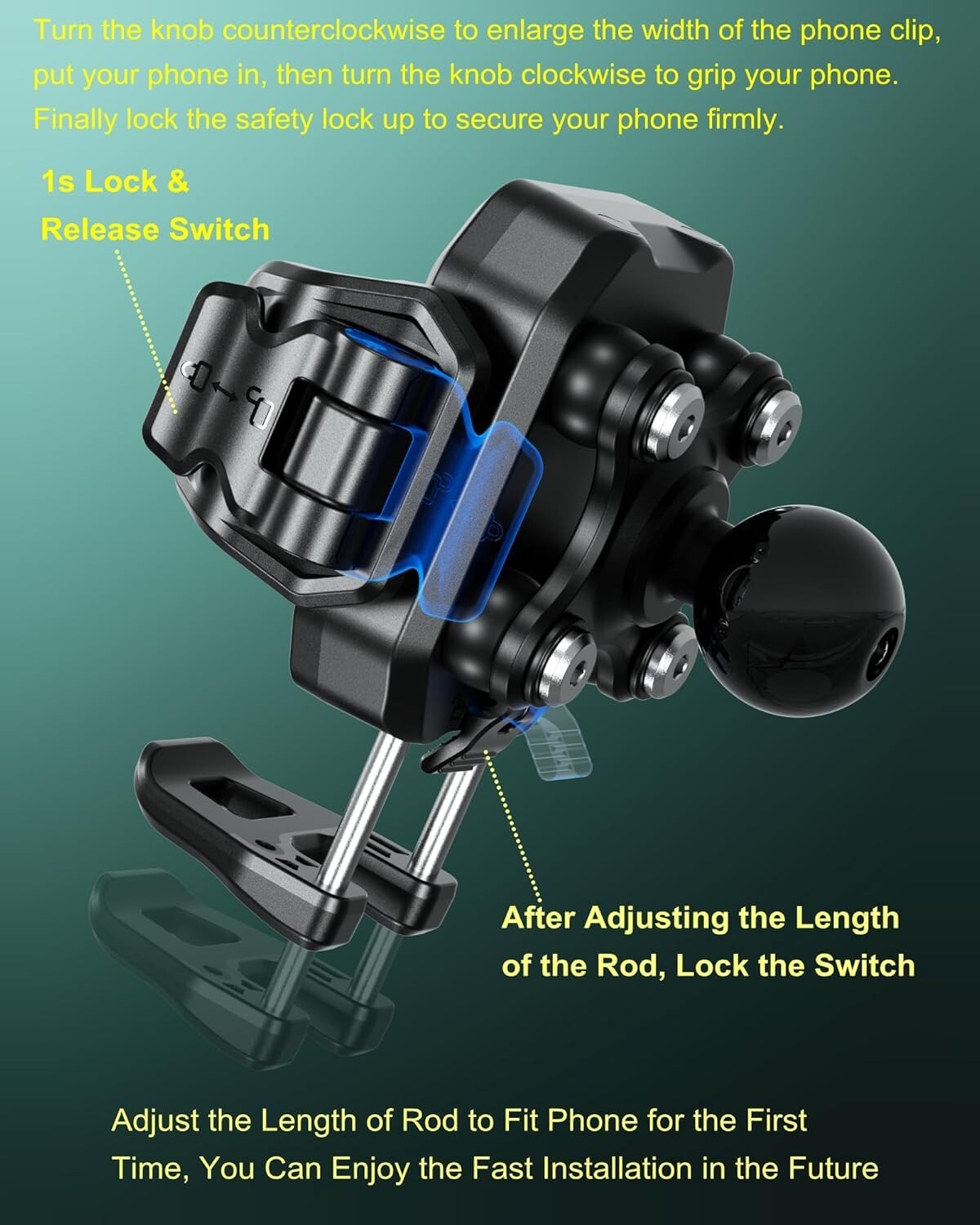 360-Degree Adjustable Phone Holder with Easy Install Base for Safe Navigation