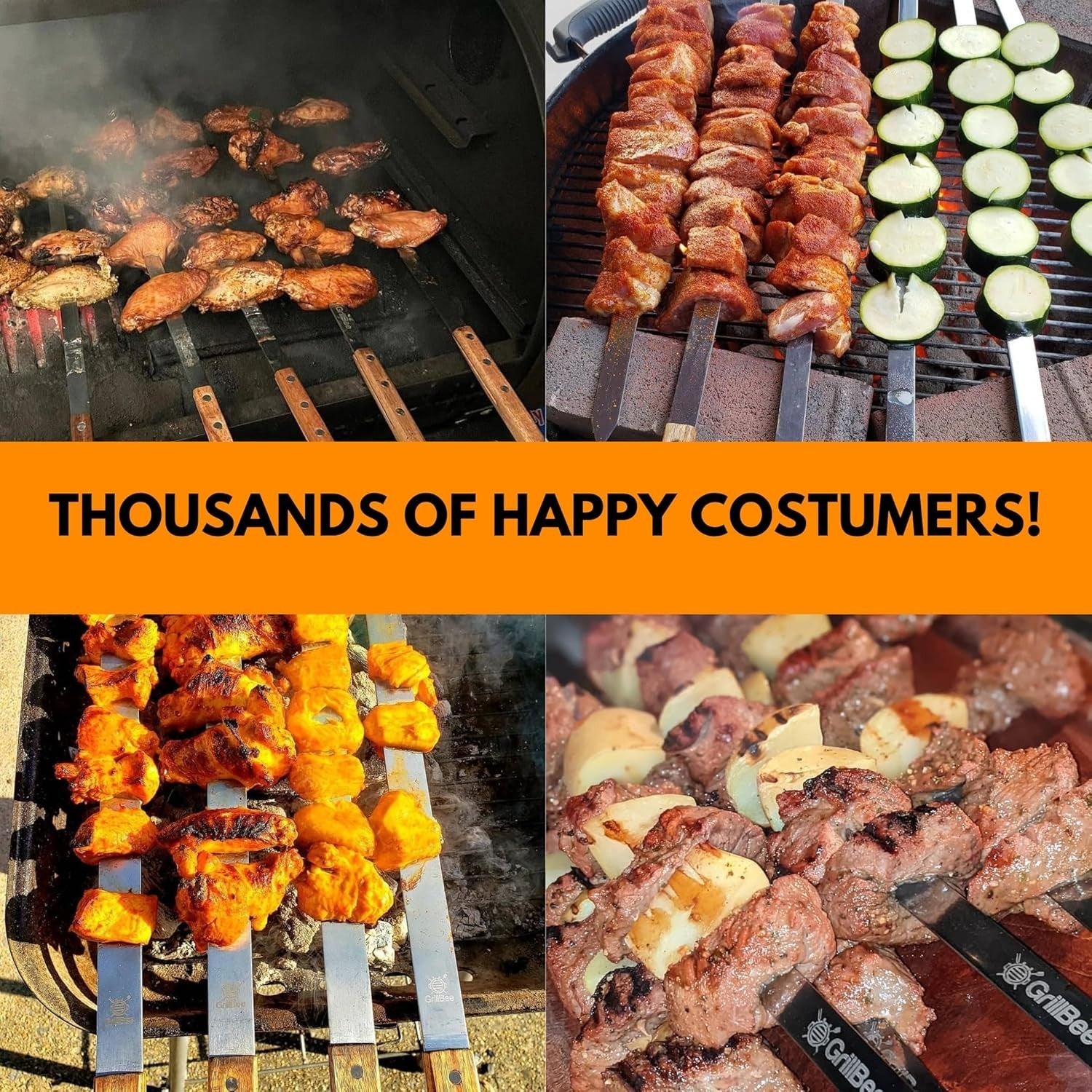 Extra Large 23" Reusable Stainless Steel Skewers for No Spin Grilling – Set of 8