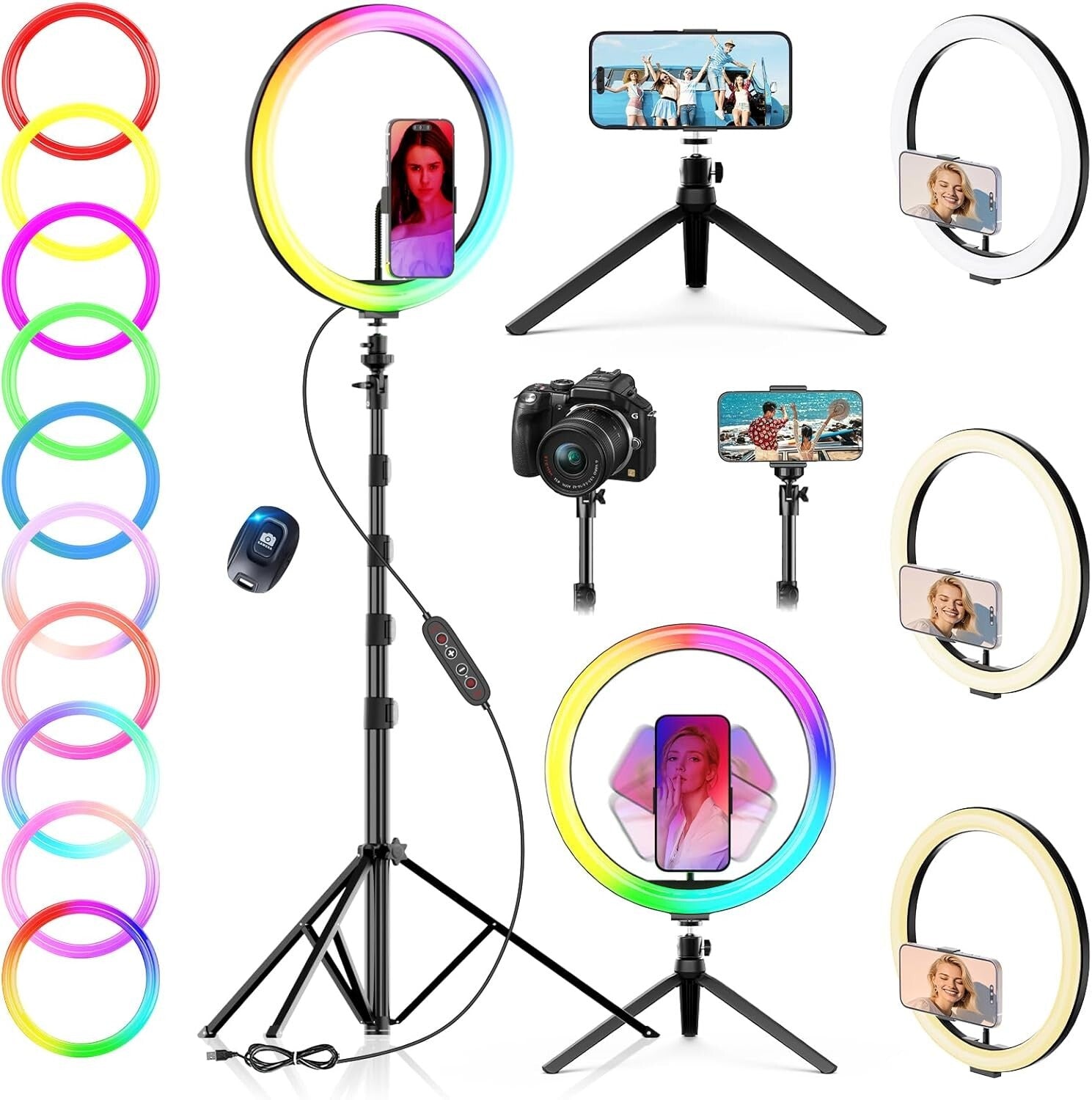 12'' Selfie Ring Light with 73'' Tripod - 38 Color Modes & Dimmable Brightness