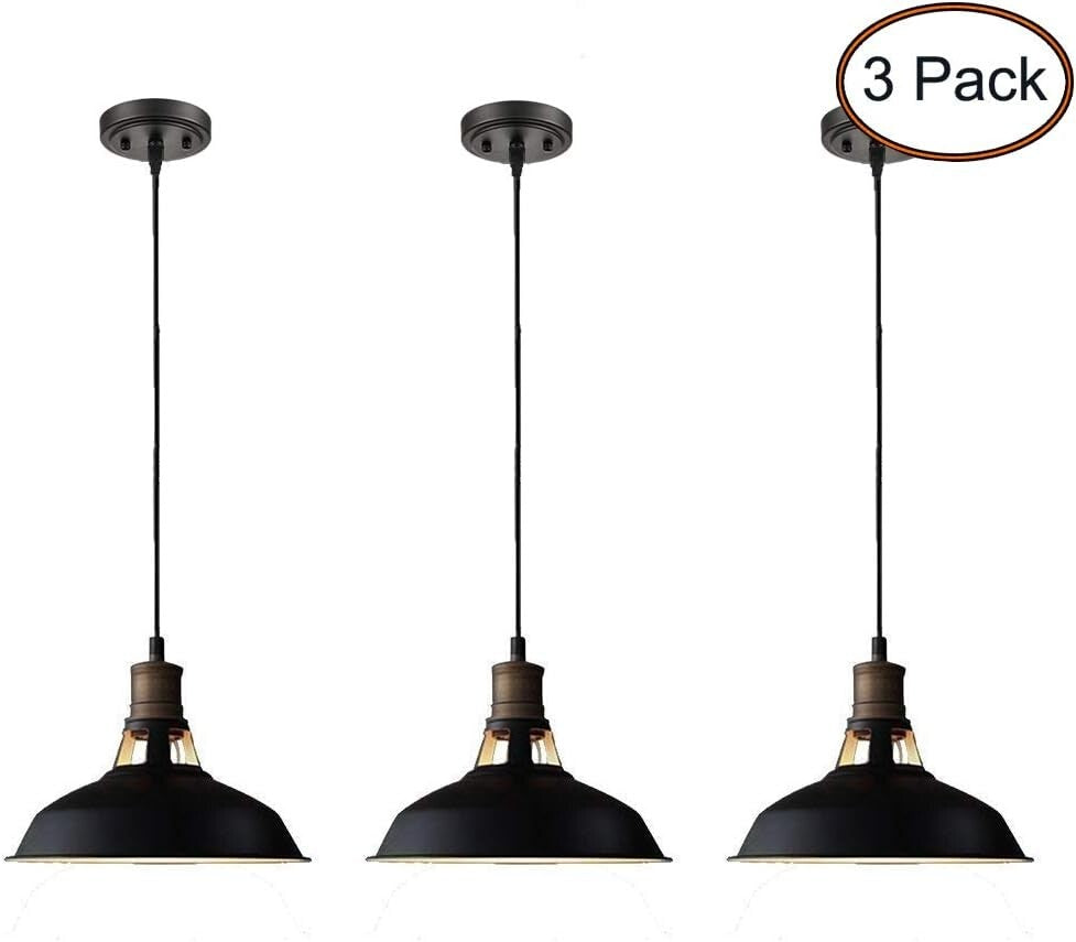 Dimmable 3-Pack Ceiling Pendant Lights - Industrial Barn Style for Modern Spaces