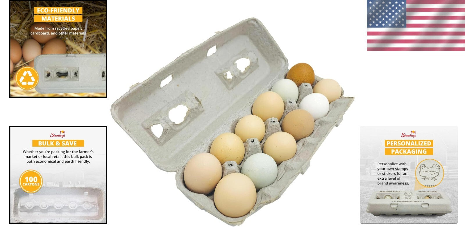 Large Capacity Egg Cartons - 250 Pack with Flip Top Closure, Ideal for Branding