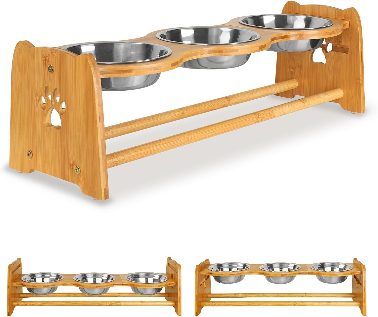 Stylish Elevated Dog Feeder with Anti-Slip Bamboo Base & Stainless Steel Bowls