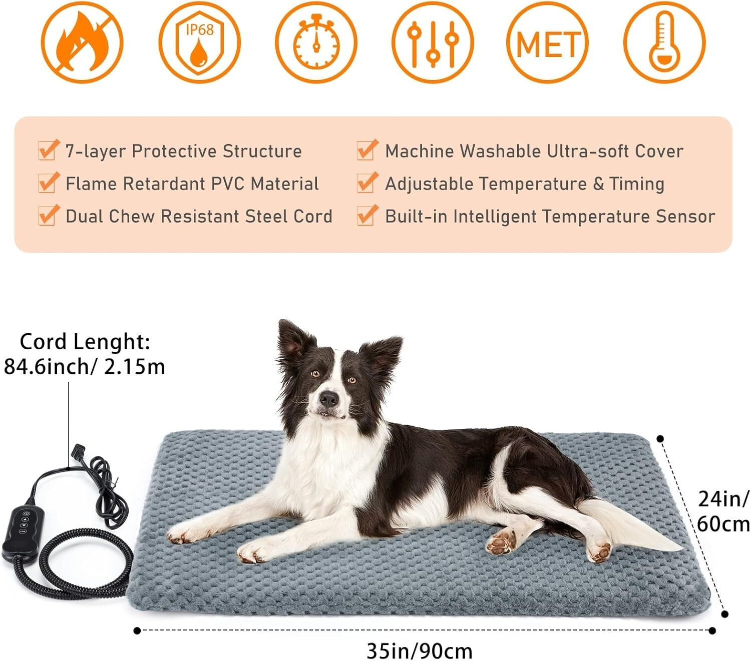 Washable Heating Pad for Pets with Timer Function & Chew Resistant Design