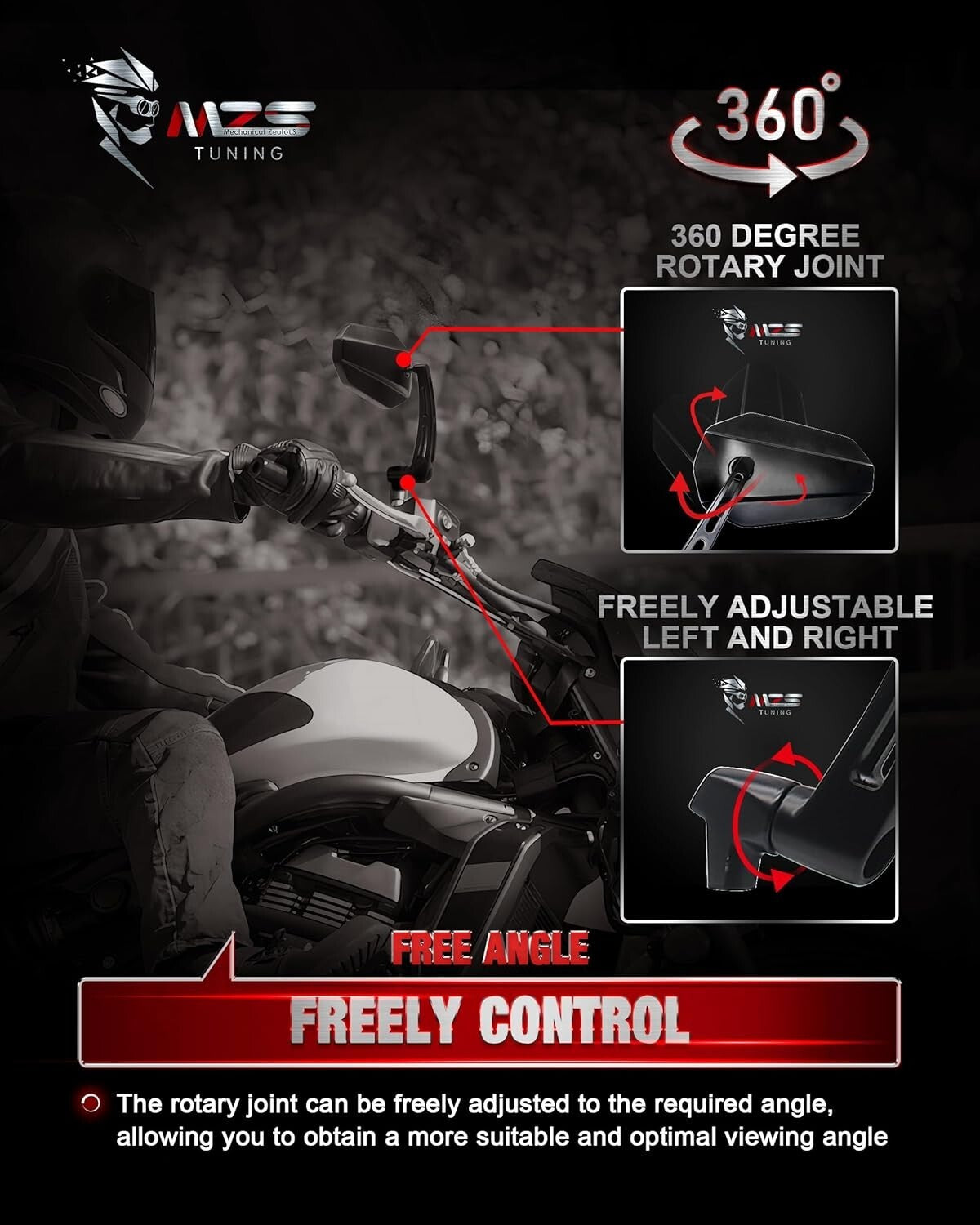 Universal Motorcycle Mirrors - Adjustable Heavy-Duty Aluminum Side Mirrors