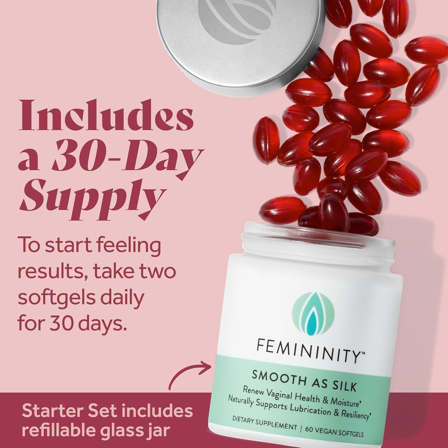 Femininity Smooth as Silk: 60 Vegan Omega 7 Softgels for Vaginal Hydration