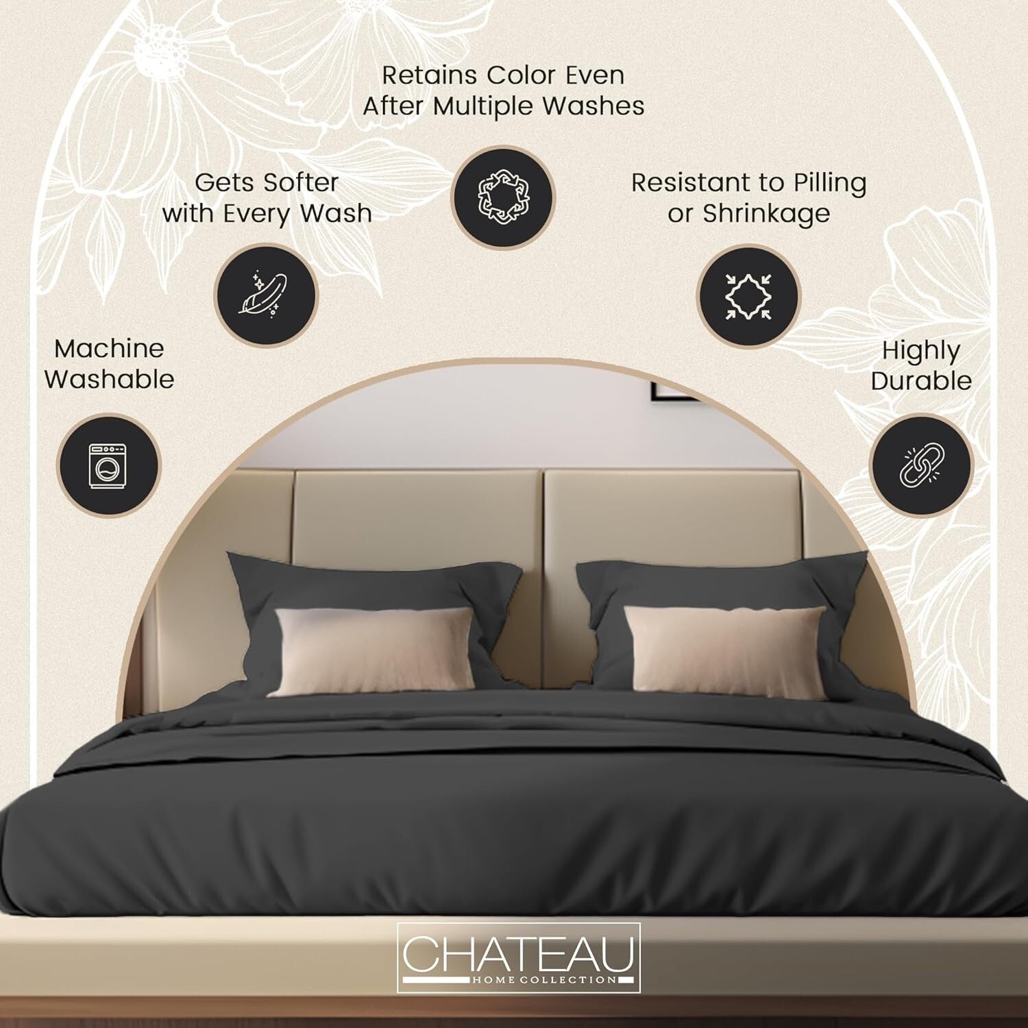 300 Thread Count Sateen King Sheet Set - Soft, Cooling & Hypoallergenic Charcoal