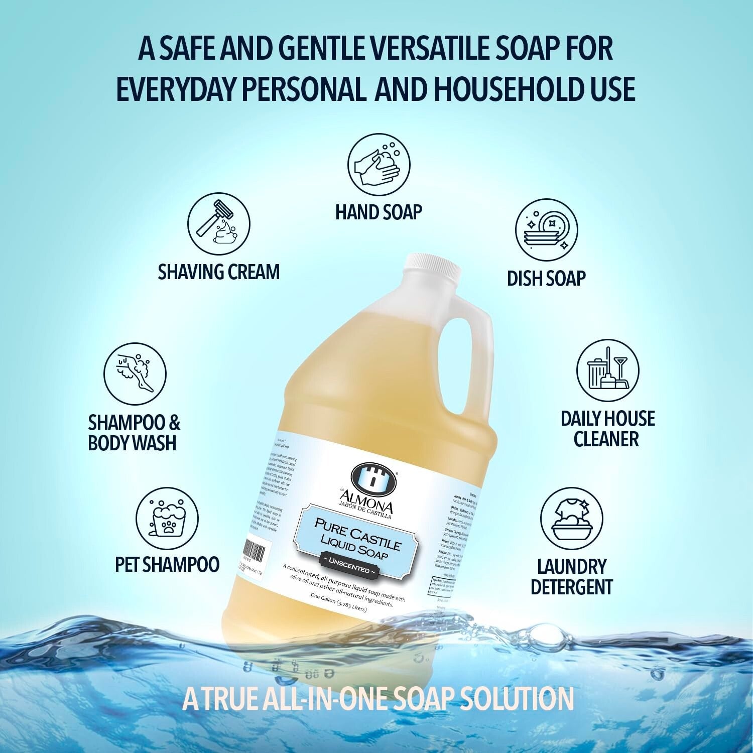 1 Gallon Pure Lavender Castile Liquid Soap - Eco-Friendly Multipurpose Cleanser