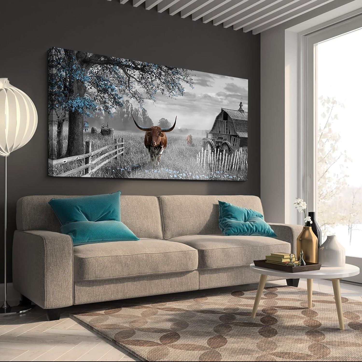 Western Decor 48x24 Longhorn Cow Canvas - Elevate Your Farmhouse Style