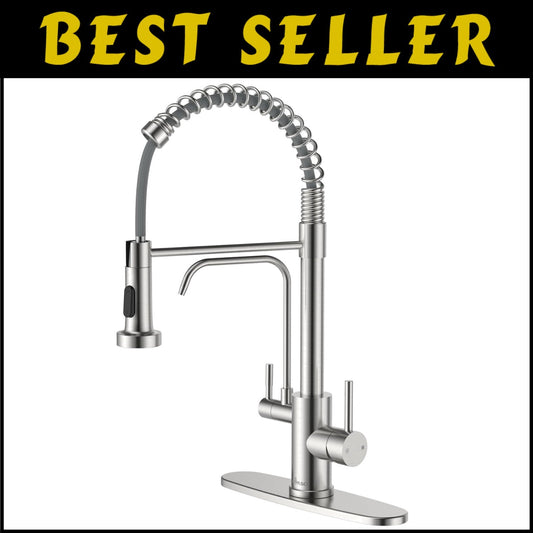 3-in-1 Pull Down Kitchen Faucet with Integrated Drinking Water - Brushed Nickel